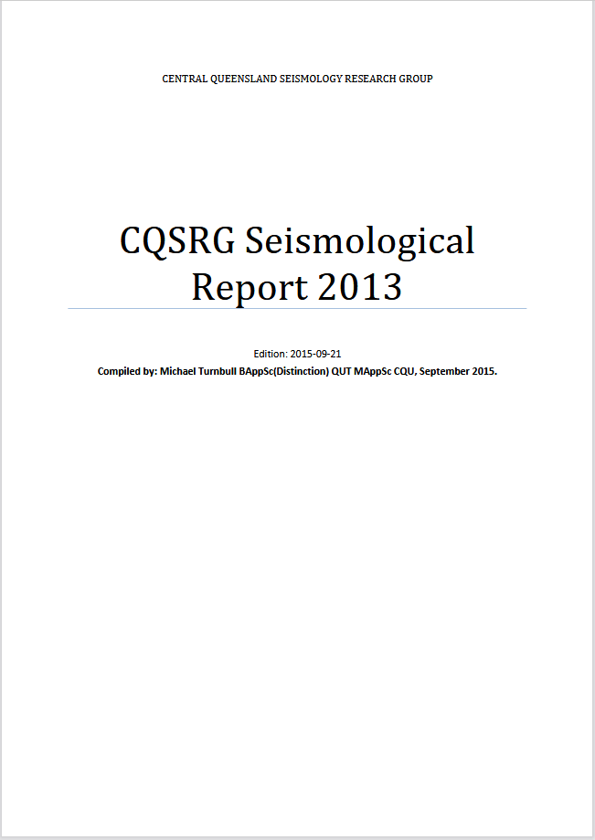 CQSRG Seismological Report 2013